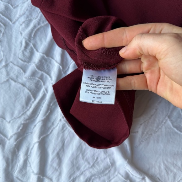 Donna Morgan Rich Burgundy Midi Dress Gold Zipper Detail and Mesh Neckline - Picture 9 of 9